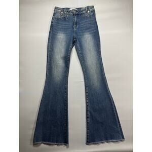 Mica Denim Women's Waistband Detail Flare Blue Denim Jeans - Size 26 (27x32)